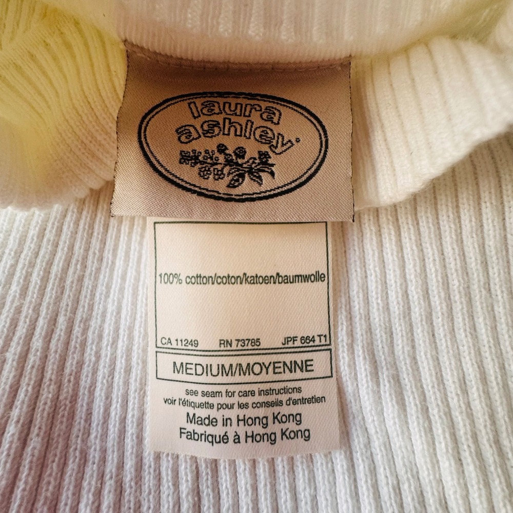 Laura Ashley White Ribbed Cotton Mock Neck Sweater Raglan Sleeve Medium - Picture 3 of 5